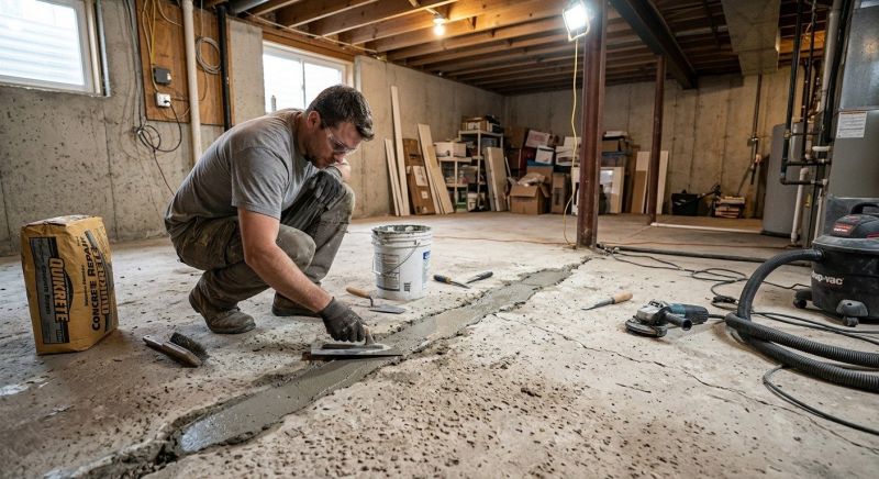 Cracked Basement Floor Repair in East Providence, RI